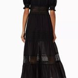 Black cotton maxi dress with puff sleeves, smocked waist, lace trim details and tiered ruffled skirt — Charo Ruiz Ibiza | Endless UAE