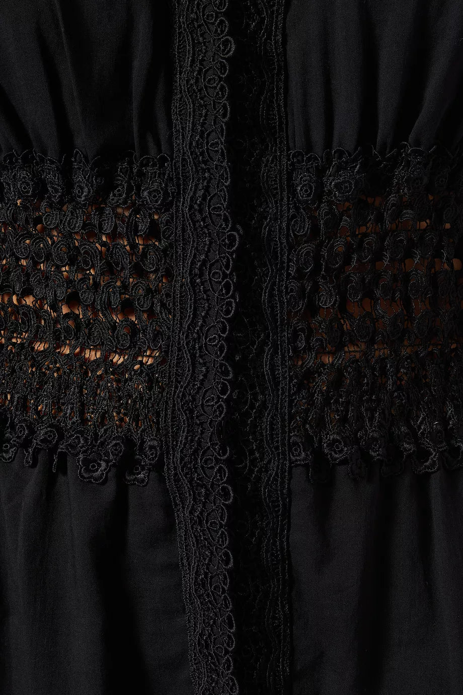 Black maxi dress with intricate lace cutout panel detail at waist — Charo Ruiz Ibiza | Endless UAE