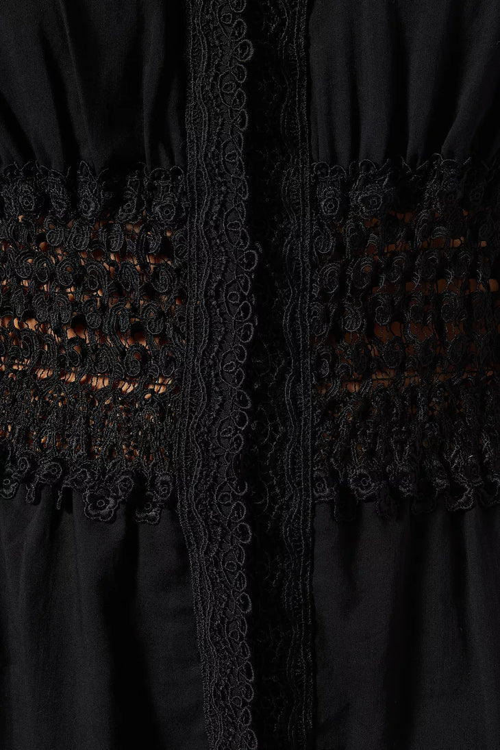 Black maxi dress with intricate lace cutout panel detail at waist — Charo Ruiz Ibiza | Endless UAE