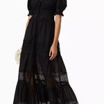 Black cotton maxi dress with lace trim, puff sleeves, and tiered skirt — Charo Ruiz Ibiza | Endless UAE