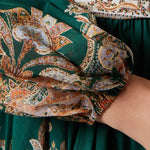 Green wrap mini dress with ornate paisley print and puffed sleeves — Zimmermann | Endless UAE