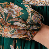 Green wrap mini dress with ornate paisley print and puffed sleeves — Zimmermann | Endless UAE