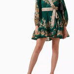 Green wrap mini dress with floral embroidery and long sleeves — Zimmermann | Endless UAE