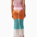 Colorblock mesh knit maxi dress with pink, orange, teal and magenta stripes in sleeveless style — PQ Swim | Endless UAE