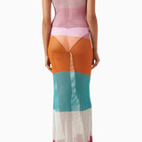 Colorblock mesh knit maxi dress with pink, orange, teal and magenta stripes in sleeveless style — PQ Swim | Endless UAE