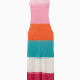 Colorblock striped knit maxi dress in pink, orange, teal, cream and fuchsia with scoop neckline and sleeveless design — PQ Swim | Endless UAE