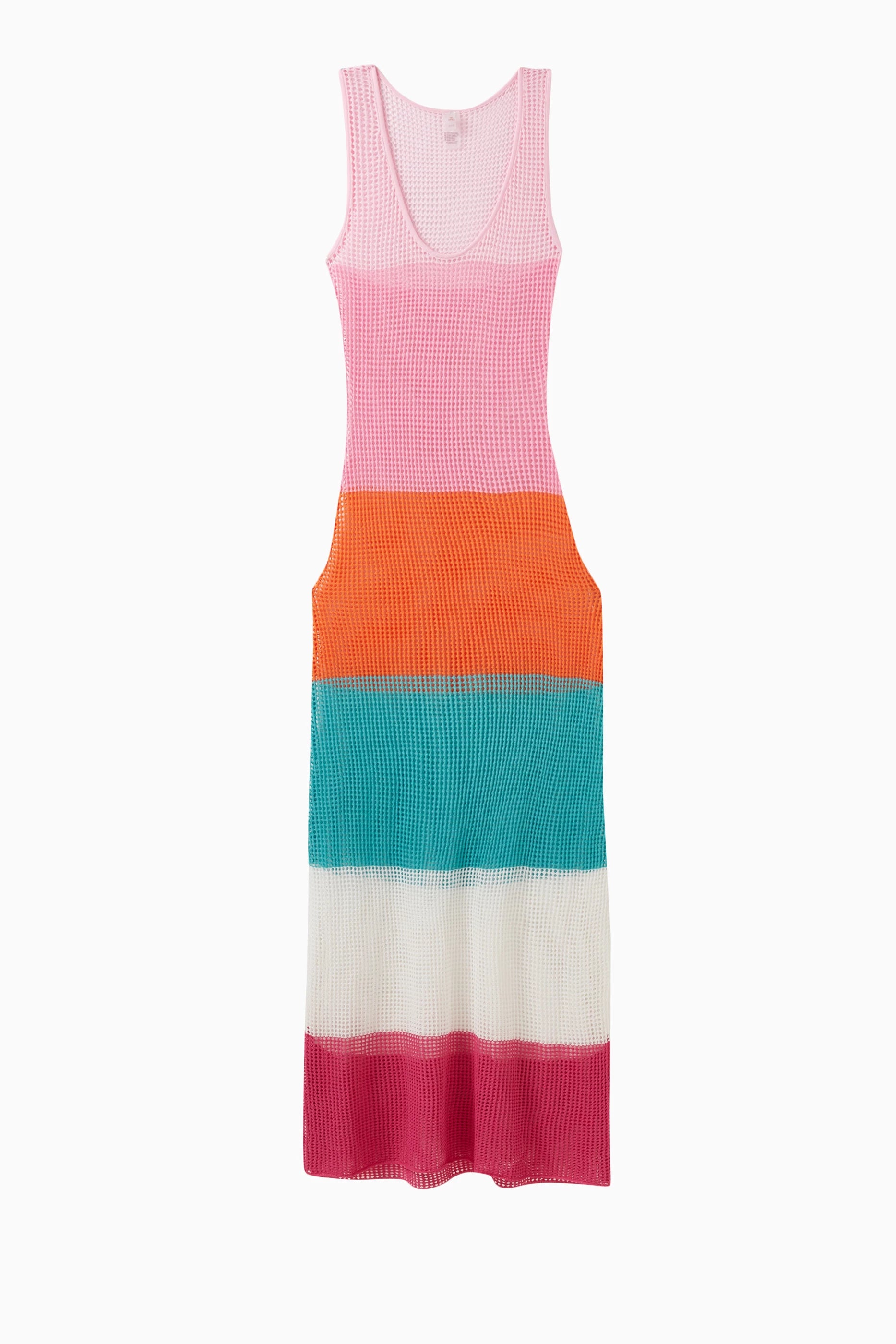 Colorblock striped knit maxi dress in pink, orange, teal, cream and fuchsia with scoop neckline and sleeveless design — PQ Swim | Endless UAE
