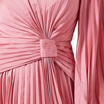 Pink pleated mini dress with draped cape sleeves and waist tie detail — Acler | Endless UAE
