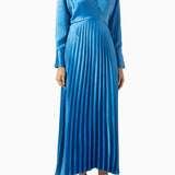 Pleated Satin-Effect Midi Dress