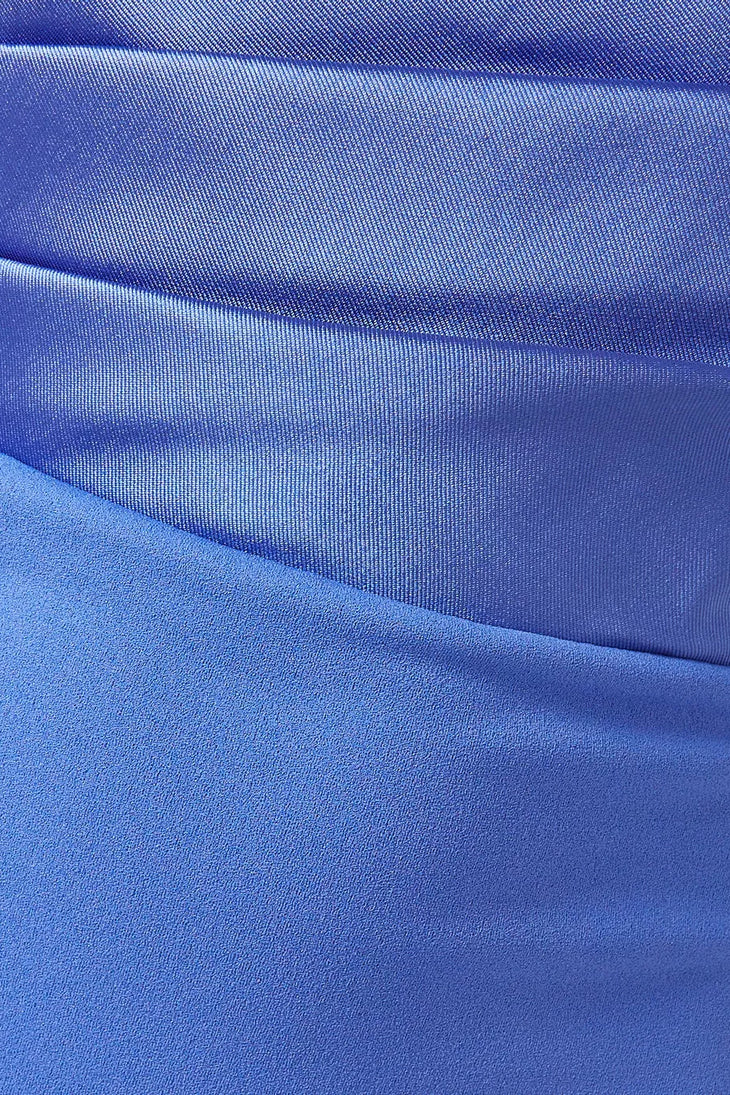 Layered blue fabric detail of elegant Afra Maxi Dress showing textured material and draping — Solace London | Endless UAE
