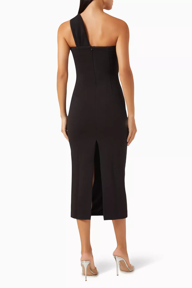 Black one-shoulder midi dress with cutout detail — Elle Zeitoune | Endless UAE