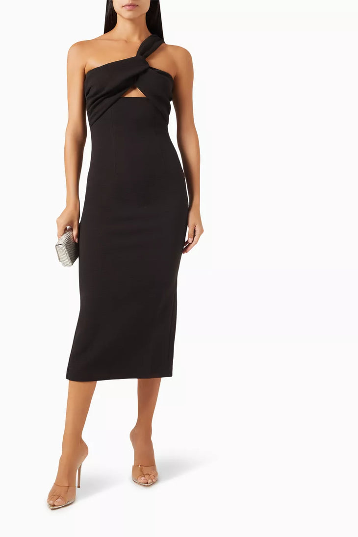 Black one-shoulder midi dress with cutout detail — Elle Zeitoune | Endless UAE