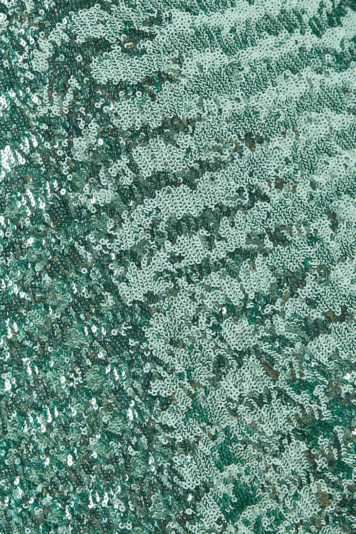 Green sequin mini dress with flutter sleeves and O-ring detail — Oseree | Endless UAE