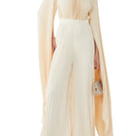 Palais Jumpsuit in cream pleated fabric with flowing cape sleeves — L'IDÉE | Endless UAE
