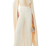 Palais Jumpsuit in cream pleated fabric with flowing cape sleeves — L'IDÉE | Endless UAE