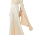 Palais Jumpsuit in cream pleated fabric with flowing cape sleeves — L'IDÉE | Endless UAE