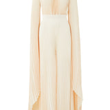 Palais Jumpsuit in cream pleated fabric with flowing cape sleeves — L'IDÉE | Endless UAE