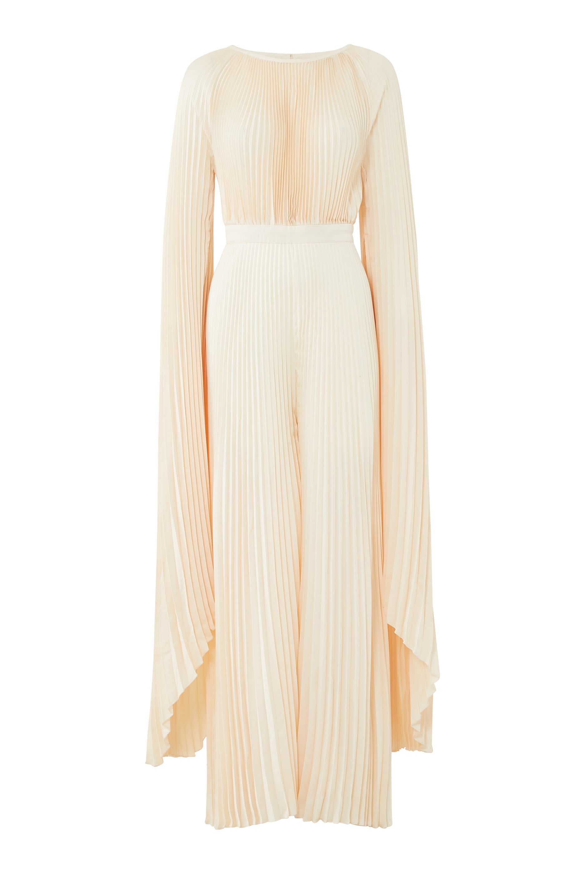 Palais Jumpsuit in cream pleated fabric with flowing cape sleeves — L'IDÉE | Endless UAE