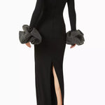 Woman wearing black turtleneck maxi gown with embellished puff sleeves — Endless | Endless UAE