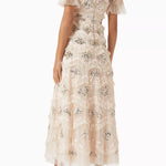 Cream tulle midi gown with sequin floral embellishments and flutter sleeves — Needle & Thread | Endless UAE