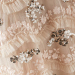 Cream tulle midi gown with sequin floral embellishments and flutter sleeves — Needle & Thread | Endless UAE
