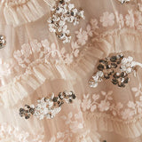 Cream tulle midi gown with sequin floral embellishments and flutter sleeves — Needle & Thread | Endless UAE