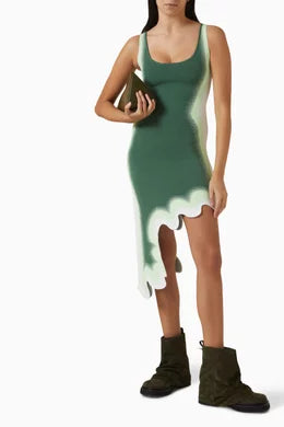 Green reversible sleeveless dress with asymmetric white drip hem detail — PH5 | Endless UAE