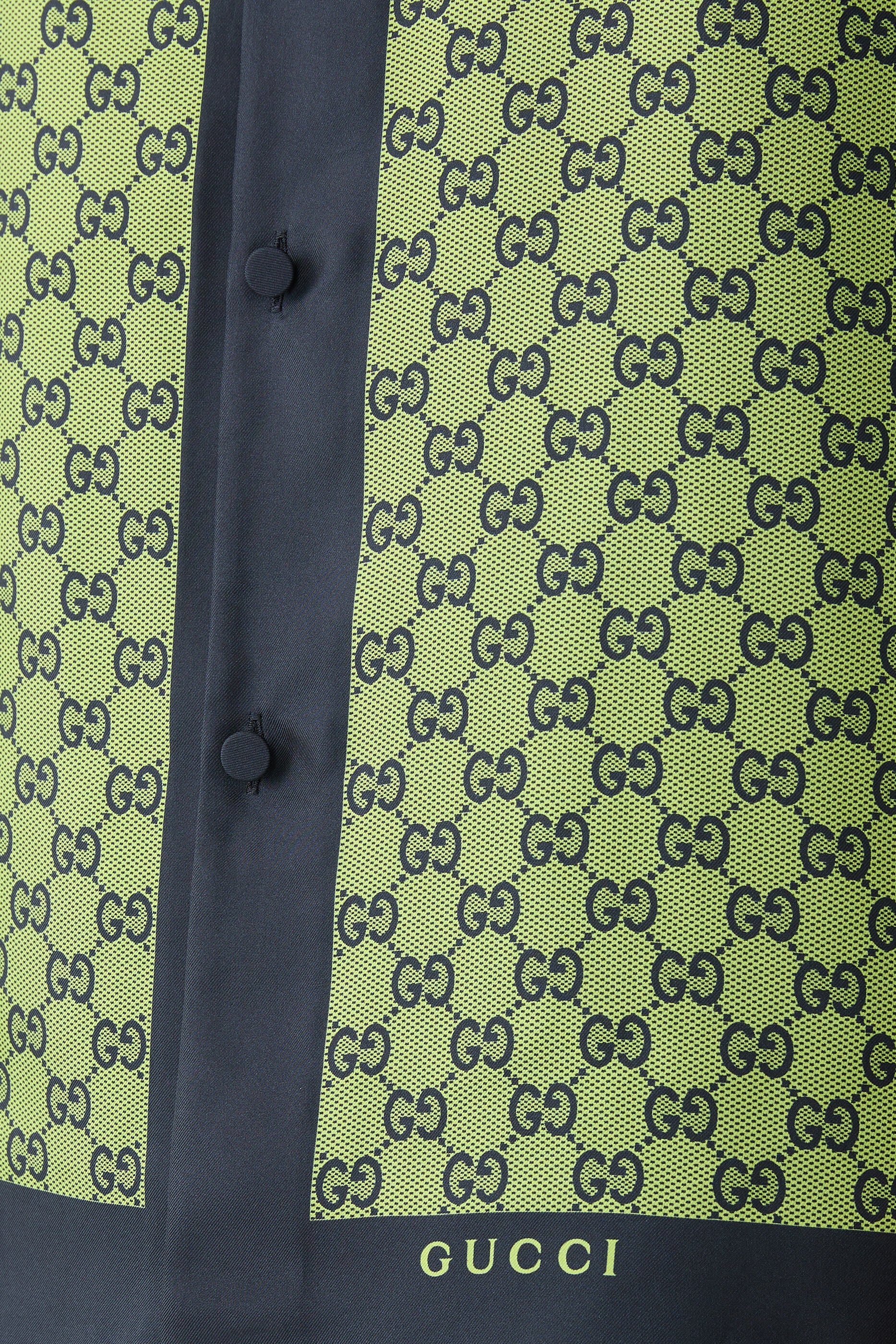 Black silk shirt with neon yellow GG monogram print and covered button placket — Gucci | Endless UAE
