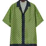 Green GG monogram silk shirt with black contrast collar and trim, short sleeves, button front closure — Gucci | Endless UAE