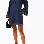 Navy linen mini dress with fringe trim, long sleeves, and tie-neck detail — Zimmermann | Endless UAE