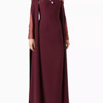 Embellished Off-shoulder Dress in deep burgundy with beaded neckline and cape sleeves — Heva | Endless UAE