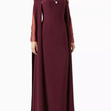 Embellished Off-shoulder Dress in deep burgundy with beaded neckline and cape sleeves — Heva | Endless UAE