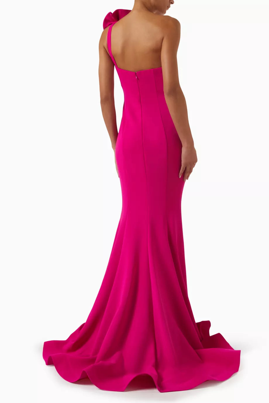 Magenta one-shoulder mermaid gown with ruffled detail — Jovani | Endless UAE