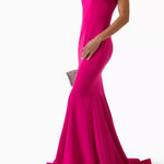 Magenta one-shoulder mermaid gown with ruffled detail — Jovani | Endless UAE