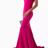 Magenta one-shoulder mermaid gown with ruffled detail — Jovani | Endless UAE