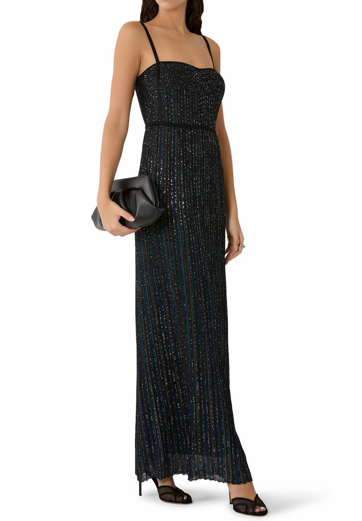 Black sequined sleeveless maxi dress with spaghetti straps — Missoni | Endless UAE