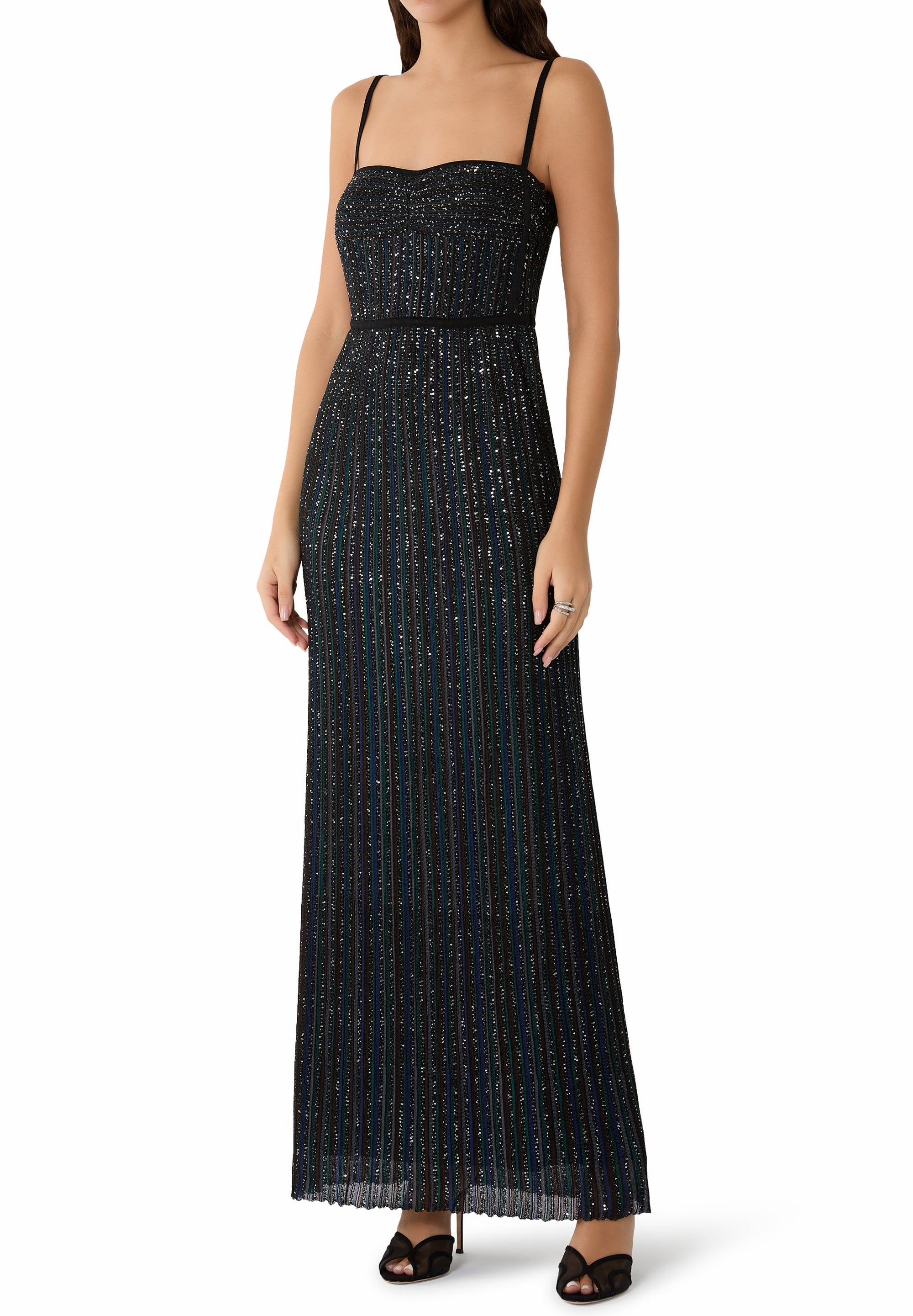 Black sequined sleeveless maxi dress with spaghetti straps — Missoni | Endless UAE