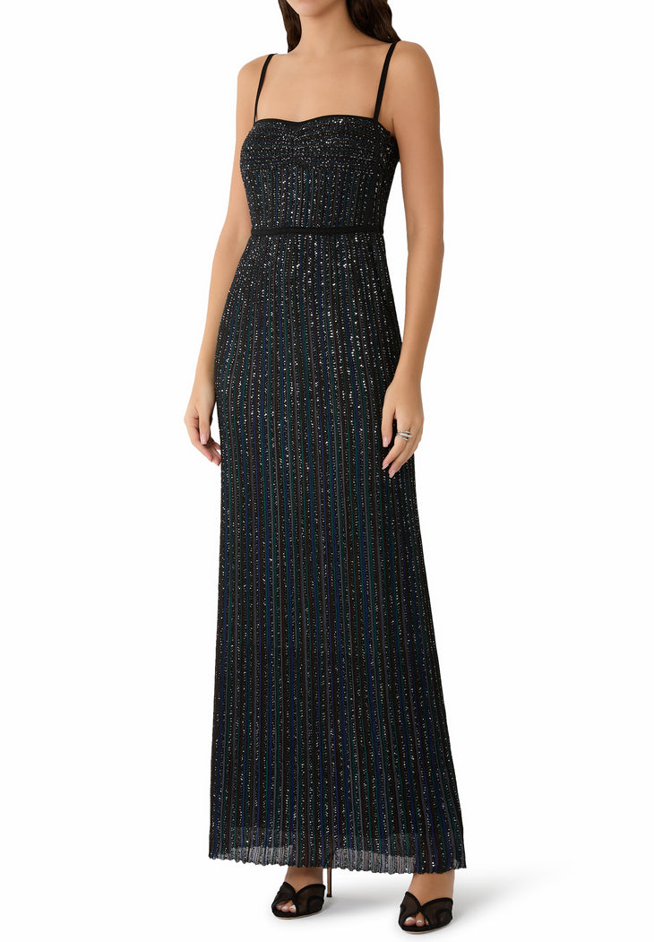 Black sequined sleeveless maxi dress with spaghetti straps — Missoni | Endless UAE