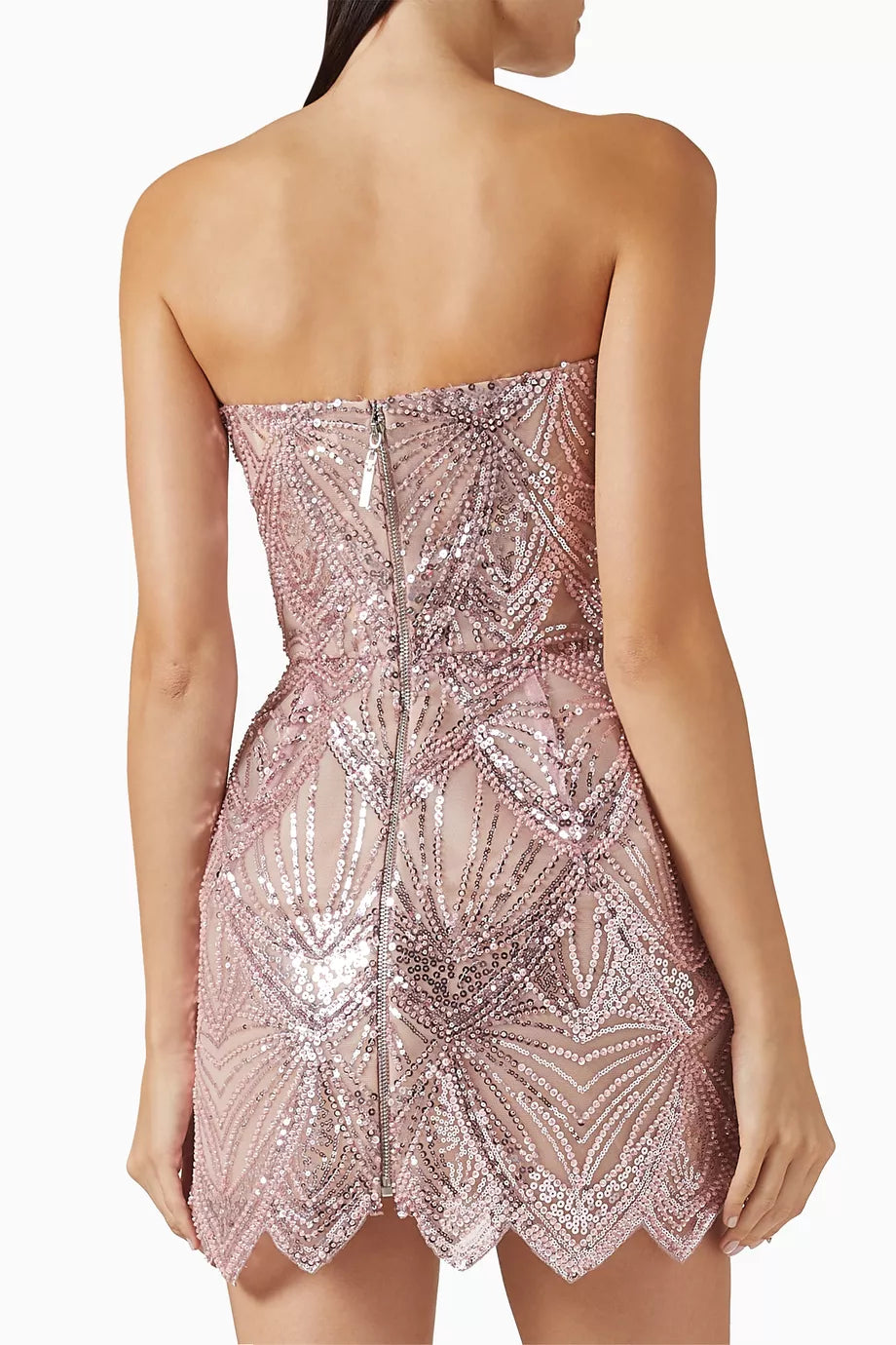 Giselle Embellished Mini Dress in blush pink with sequin detailing and scalloped hem — Bronx & Banco | Endless UAE
