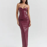 Vanessa Vegan Stretch Leather Strapless Midi Dress
