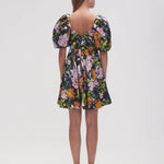 Gabrielle Plunge Mini Dress in black floral with puff sleeves and V-neckline — Aje | Endless UAE