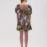Gabrielle Plunge Mini Dress in black floral with puff sleeves and V-neckline — Aje | Endless UAE
