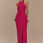 Rinna Satin Halter Maxi Dress in hot pink with ruched waist detail — Meshki | Endless UAE