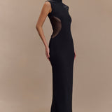 Massie Slinky And Mesh Maxi Dress