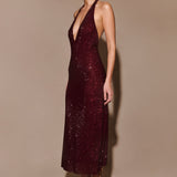 Genie Diamante Halter Midi Dress