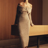 Baxter Off Shoulder Fluffy Knit Midi Dress