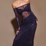 Nash Diamante Off Shoulder Maxi Dress