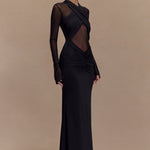 Black slinky maxi dress with mesh long sleeves and cutout details — Meshki | Endless UAE