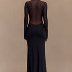 Black slinky maxi dress with mesh long sleeves and cutout details — Meshki | Endless UAE