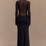 Black slinky maxi dress with mesh long sleeves and cutout details — Meshki | Endless UAE